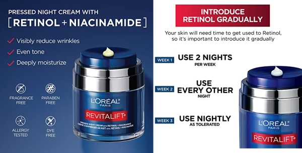 Purchase L'Oreal Paris Revitalift Pressed Night Cream with Retinol, Niacinamide, Visibly Reduce Wrinkles on Amazon.com