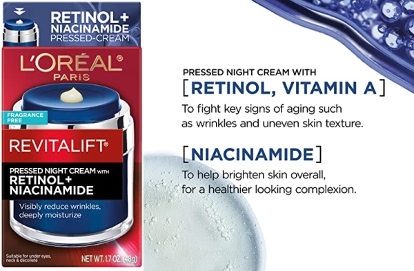 Purchase L'Oreal Paris Revitalift Pressed Night Cream with Retinol, Niacinamide, Visibly Reduce Wrinkles on Amazon.com