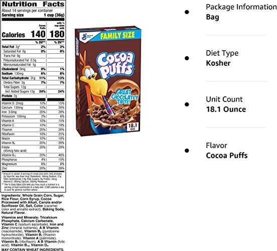 Purchase Cocoa Puffs, Chocolate Cereal with Whole Grains, 18.1 oz on Amazon.com