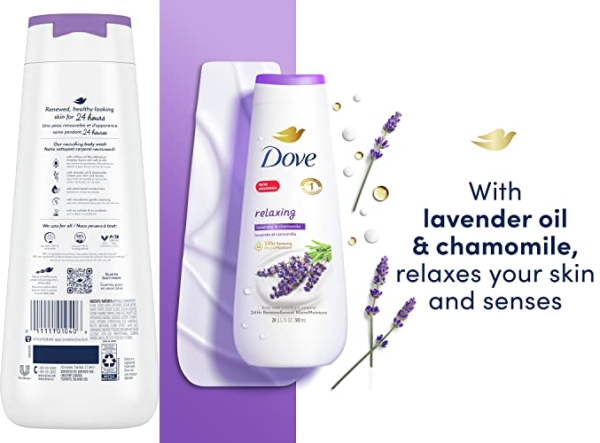 Purchase Dove Body Wash Relaxing Lavender Oil & Chamomile 4 Count for Renewed, Healthy-Looking Skin Gentle Skin Cleanser with 24hr Renewing MicroMoisture 20 oz on Amazon.com