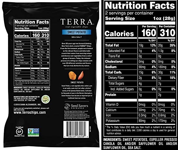 Purchase Terra Vegetable Chips, Sweet Potato with Sea Salt, 2 oz. (Pack of 8) on Amazon.com