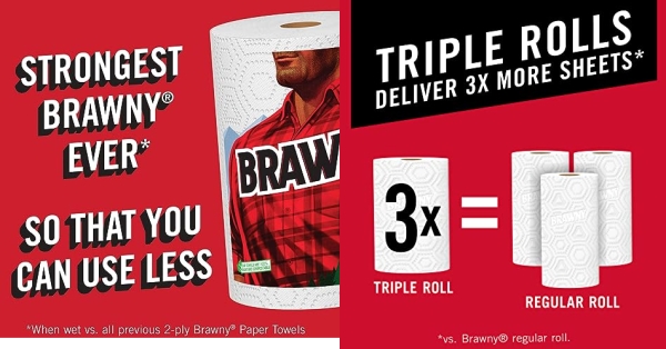 Purchase Brawny Tear-A-Square Paper Towels, 6 Triple Rolls = 18 Regular Rolls on Amazon.com