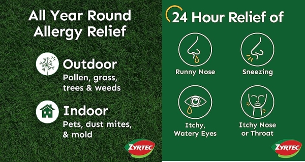 Purchase Zyrtec 24 Hour Allergy Relief Tablets, Antihistamine Allergy Medicine with 10 mg Cetirizine HCI, Bundle with 1 x 30 ct and 1 x 3 ct Travel Pack on Amazon.com