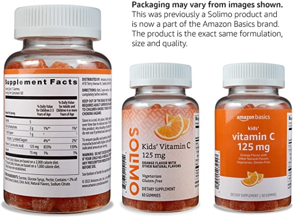 Purchase Amazon Basics Kids' Vitamin C 125mg Gummies, Orange, 60 Count, Immune Health, 2 Month Supply (Previously Solimo) on Amazon.com