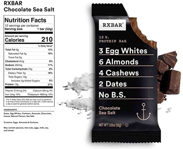 Purchase RXBAR, Chocolate Sea Salt, Protein Bar, 1.83 Oz (Pack of 12) High Protein Snack, Gluten Free on Amazon.com