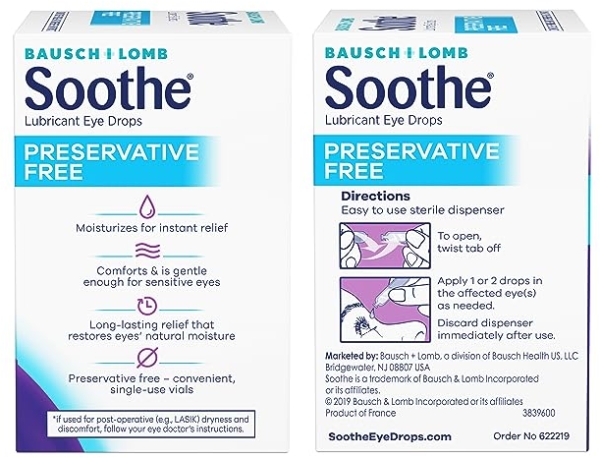 Purchase Bausch + Lomb Soothe Preservative-Free Lubricant Eye Drops, Box of 28 Single Use Dispensers on Amazon.com