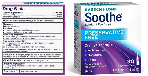 Purchase Bausch + Lomb Soothe Preservative-Free Lubricant Eye Drops, Box of 28 Single Use Dispensers on Amazon.com