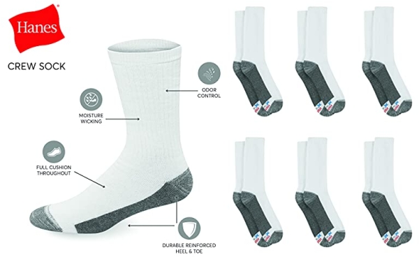 Purchase Hanes Men Ultra Cushion FreshIQ Odor Control with Wicking Crew Socks, 6-Pair Pack on Amazon.com
