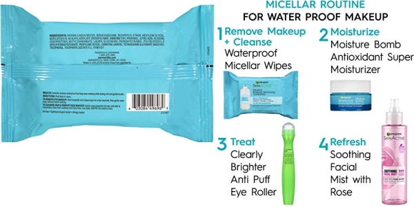 Purchase Garnier SkinActive Micellar Facial Cleanser & Makeup Remover Wipes for Waterproof Makeup (25 Wipes) on Amazon.com