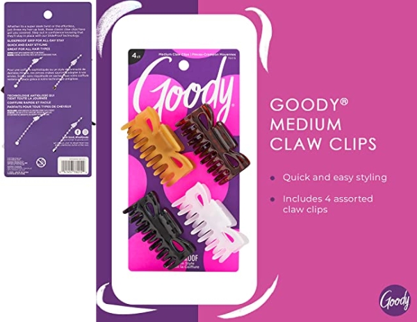 Purchase Goody Hair Classics Women's Medium Claw Hair Clip, Assorted Colors 4 ea, 4 Count on Amazon.com