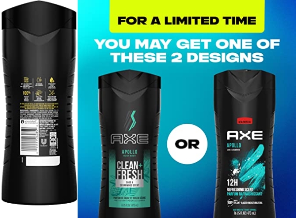 Purchase AXE Body Wash for Long Lasting Freshness Apollo Sage & Cedarwood Men's Body Wash with Odor-Busting Prebiotics, 16 Fl Oz (Pack of 4) on Amazon.com