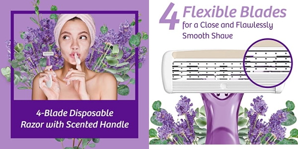 Purchase BIC Soleil Escape Women's Disposable Razors, 4 Blade Ladies Razors, Moisture Strip With 100% Natural Almond Oil, Lavender and Eucalyptus Scented Handles, 4 Pack on Amazon.com