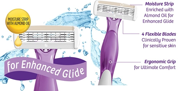 Purchase BIC Soleil Escape Women's Disposable Razors, 4 Blade Ladies Razors, Moisture Strip With 100% Natural Almond Oil, Lavender and Eucalyptus Scented Handles, 4 Pack on Amazon.com