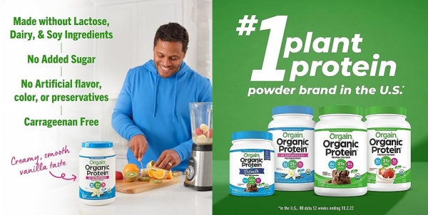 Purchase Orgain Organic Plant Based Protein + Superfoods Powder, Vanilla Bean - Vegan, Non Dairy, Lactose Free, No Sugar Added, Gluten Free, Soy Free, Non-GMO, 2.02 Lb on Amazon.com