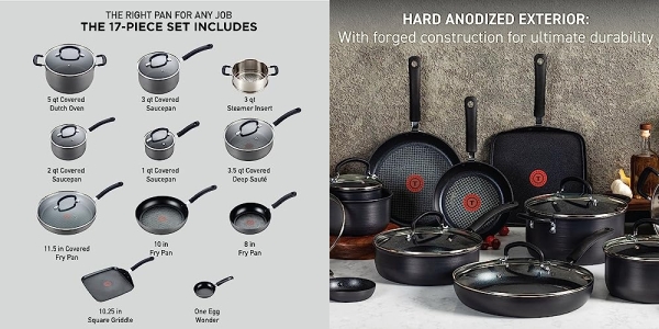 Purchase T-fal Ultimate Hard Anodized Nonstick Cookware Set 17 Piece Pots and Pans, Dishwasher Safe Black on Amazon.com