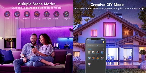 Purchase Govee Smart LED Strip Lights with App Control, 64 Scenes and Music Sync, Work with Alexa and Google Assistant, 2 Rolls of 25ft on Amazon.com
