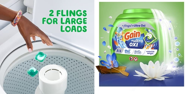 Purchase Gain flings Ultra Oxi Laundry Detergent Pacs 76 Count Waterfall Delight Scent 3-in-1 HE Compatible on Amazon.com
