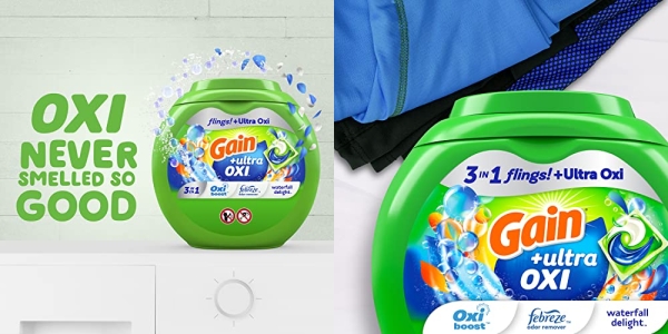 Purchase Gain flings Ultra Oxi Laundry Detergent Pacs 76 Count Waterfall Delight Scent 3-in-1 HE Compatible on Amazon.com