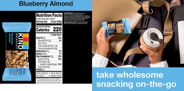 Purchase KIND Breakfast, Healthy Snack Bar, Blueberry Almond, Gluten Free Breakfast Bars, 100% Whole Grains, 1.76 OZ Packs (30 Count) on Amazon.com