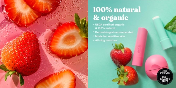 Purchase eos 100% Natural & Organic Lip Balm- Strawberry Sorbet, All-Day Moisture, Dermatologist Recommended for Sensitive Skin, Lip Care Products, 0.25 oz on Amazon.com