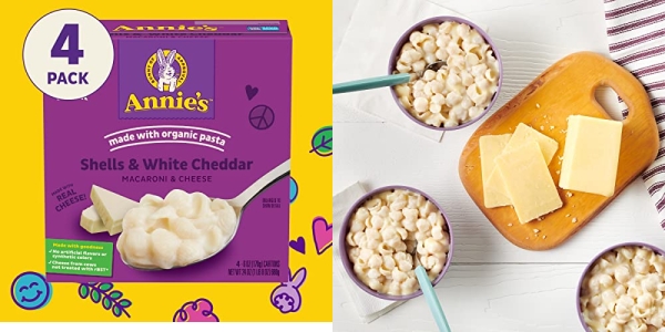 Purchase Annies White Cheddar Shells Macaroni & Cheese Dinner with Organic Pasta, Kids Mac & Cheese Dinner, 6 OZ, 4 Count (Pack of 4) on Amazon.com