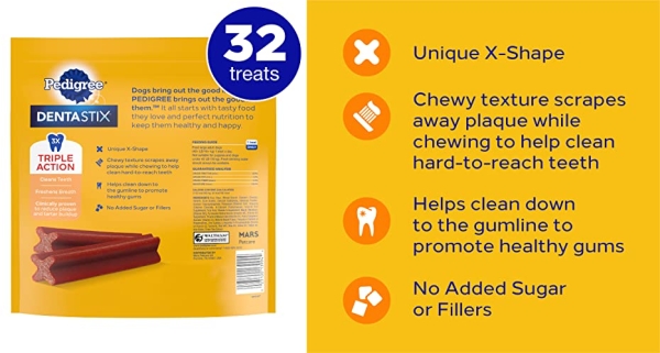 Purchase PEDIGREE DENTASTIX Large Dog Dental Treats Bacon Flavor Dental Bones, 1.72 lb. Pack (32 Treats) on Amazon.com