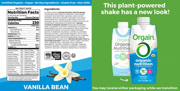 Purchase Orgain Organic Vegan Plant Based Nutritional Shake, Vanilla Bean, Pack of 12 on Amazon.com