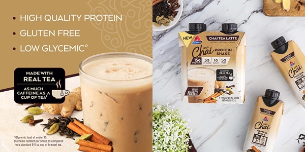 Purchase Atkins Chai Tea Latte Protein Shake, 15g Protein, Low Glycemic, 3g Net Carb, 1g Sugar, Keto Friendly on Amazon.com