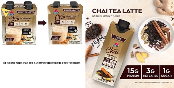 Purchase Atkins Chai Tea Latte Protein Shake, 15g Protein, Low Glycemic, 3g Net Carb, 1g Sugar, Keto Friendly on Amazon.com