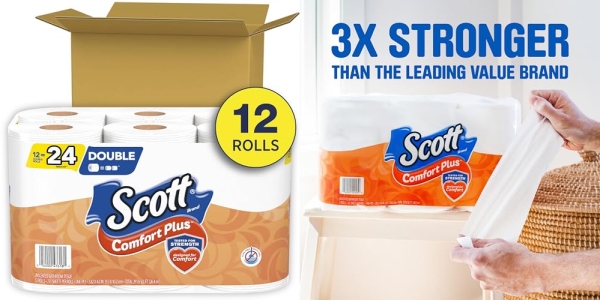 Purchase Scott ComfortPlus Toilet Paper, 12 Double Rolls (Equivalent to 24 Regular Rolls) on Amazon.com