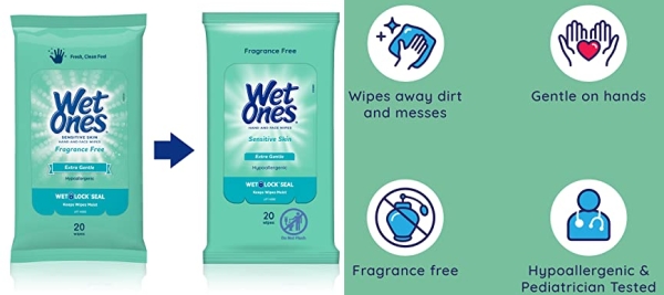 Purchase Wet Ones Sensitive Skin Hand Wipes, 20 Count (Pack Of 10) on Amazon.com