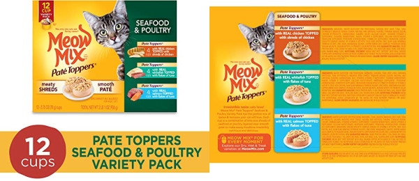 Purchase Meow Mix Pat Toppers Wet Cat Food, Seafood & Poultry Variety Pack, 2.75 Ounce Cup (Pack of 12) on Amazon.com