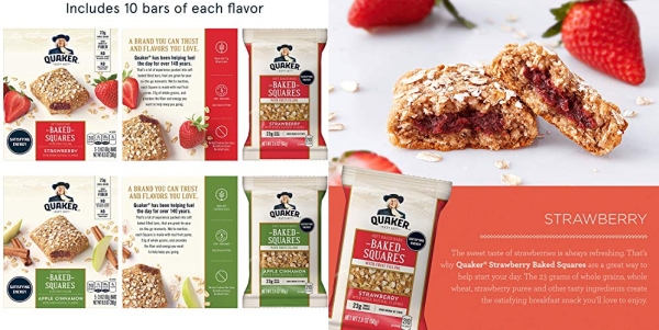 Purchase Quaker Baked Squares, Soft Baked Bars, Apple Cinnamon & Strawberry, 5 Bars (Pack of 4) on Amazon.com