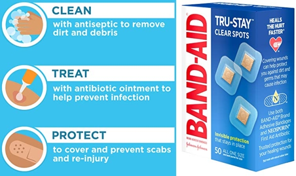 Purchase Band-Aid Brand Tru-Stay Clear Spots Bandages for Discreet First Aid, All One Size, 50 Count on Amazon.com