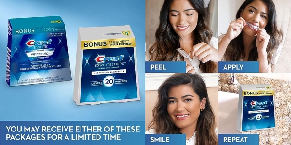 Purchase Crest 3D White Professional Effects Whitestrips Whitening Strips Kit, 22 Treatments, 20 Professional Effects + 2 1 Hour Express Whitestrips on Amazon.com