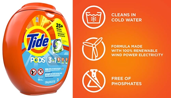 Purchase Tide PODS Laundry Detergent Liquid Pacs, Clean Breeze Scent, HE Compatible, 96 Count on Amazon.com