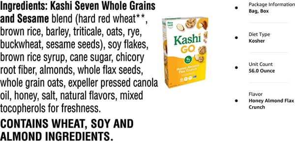 Purchase Kashi GO Honey Almond Flax Crunch Breakfast Cereal - Non-GMO, Vegetarian, Bulk Size 14 Ounce (Pack of 4) on Amazon.com