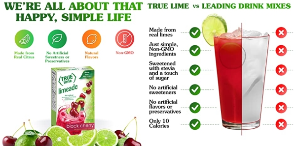 Purchase True Lime Limeade Stick Pack, Black Cherry, 10 Count (1.06oz) on Amazon.com