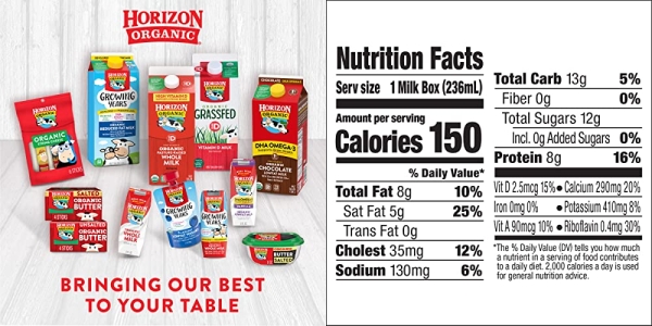 Purchase Horizon Organic Whole Milk Single, 8 Fl Oz (Pack of 12) on Amazon.com