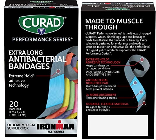 Purchase Curad Performance Series Ironman Extra Long Antibacterial Bandage, Extreme Hold Adhesive Technology, Fabric Bandages, 20 Count on Amazon.com
