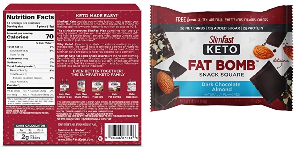Purchase SlimFast Keto Fat Bomb Snack Squares - Dark Chocolate Almond Squares - 14 Count Box - Pantry Friendly on Amazon.com