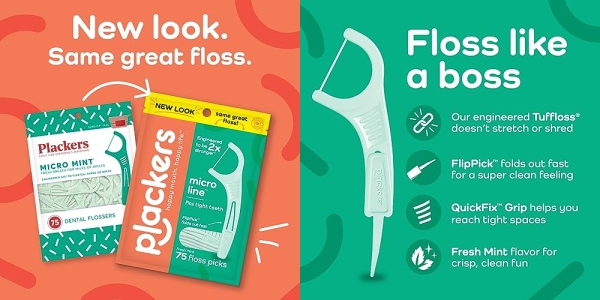 Purchase Plackers Micro Mint Dental Flossers, Fresh Mint Flavor, Fold-Out Toothpick, Super Tuffloss, Easy Storage with Sure-Zip Seal, 300 Count on Amazon.com