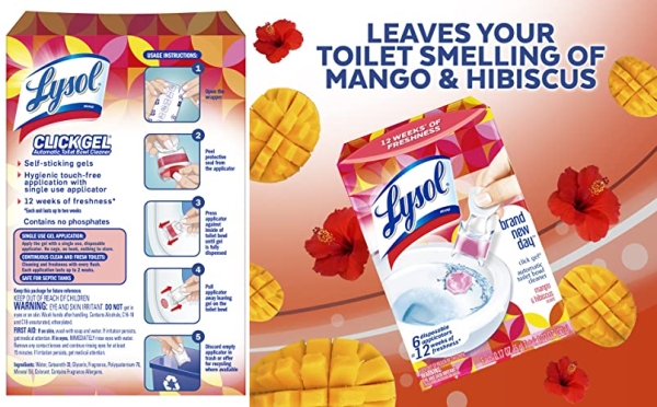 Purchase Lysol Automatic Toilet Bowl Cleaner, Click Gel, Mango & Hibiscus, 6 Count on Amazon.com