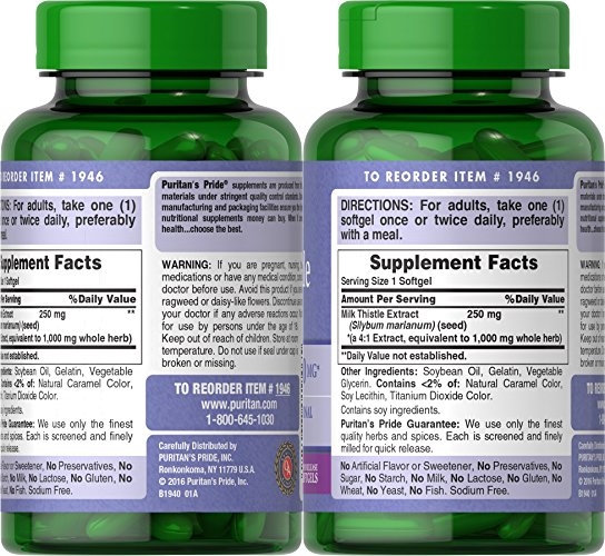 Purchase Puritan's Pride Milk Thistle 4:1 Extract 1000 Mg (Silymarin) Softgels, for Liver Support, 180 Count on Amazon.com