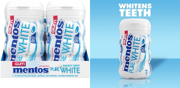 Purchase Mentos Pure White Sugar-Free Chewing Gum with Xylitol, Sweet Mint, 50 Piece Bottle (Bulk Pack of 4) on Amazon.com