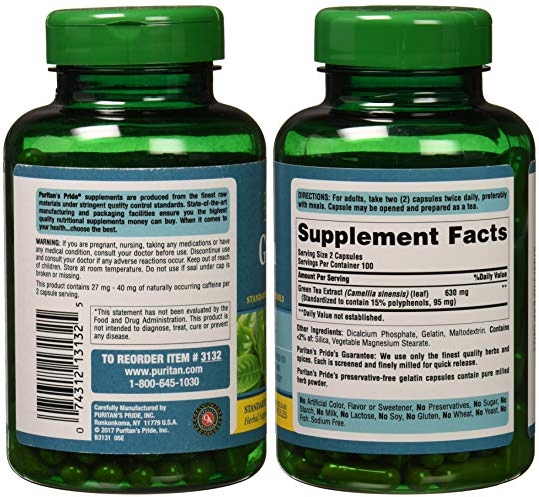 Purchase Puritans Pride Green Tea Standardized Extract 315 Mg Capsules, 200 Count on Amazon.com