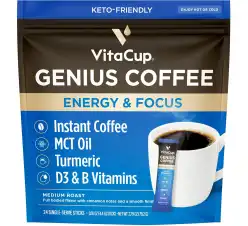 VitaCup Genius Instant Coffee Packets - Increase Energy, MCT Oil, Turmeric, B Vitamins