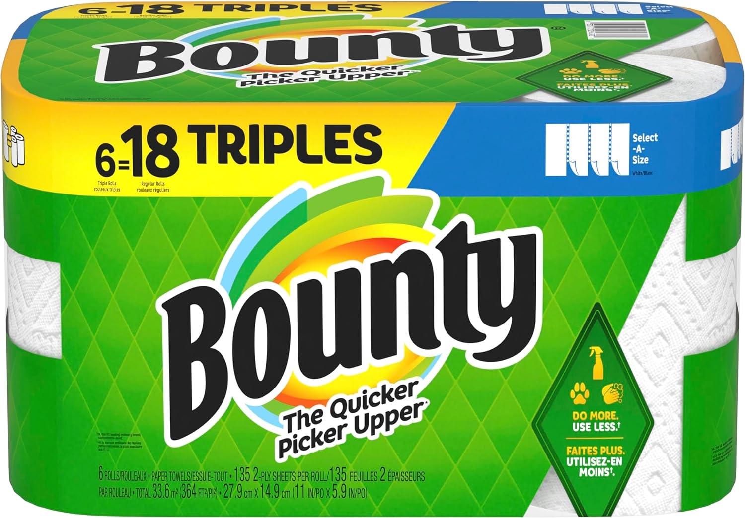 Bounty Select-A-Size Paper Towels, 2-ply, 135 Sheets/Roll, 6 Rolls/Pack