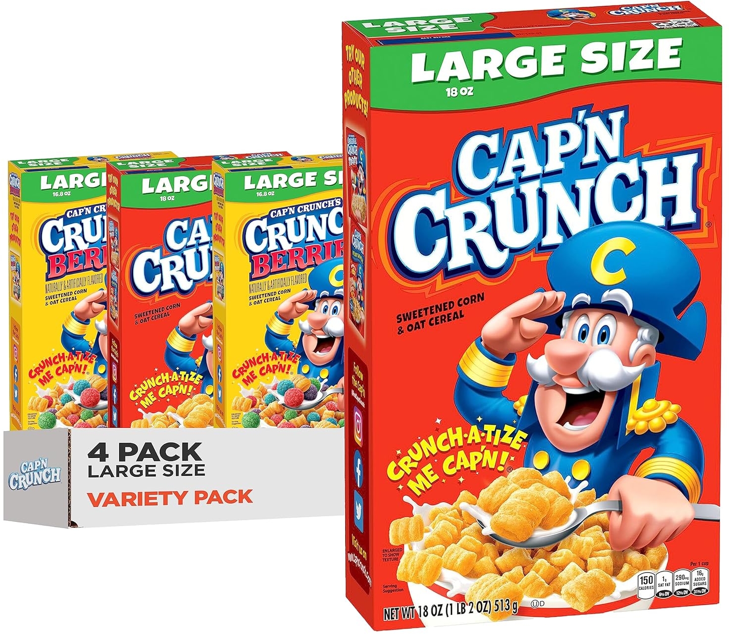 Cap'n Crunch Cereal, Original Crunch Berries Variety Pack, Large Size