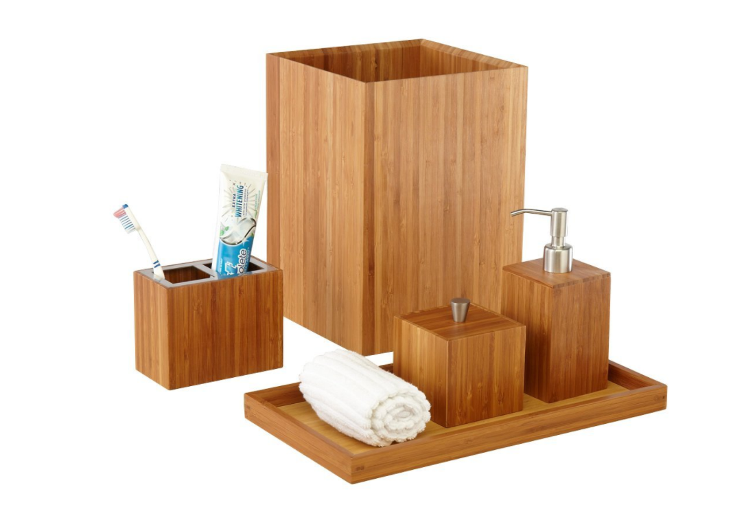 Seville Classics 5-Piece Bamboo Bath and Vanity Luxury Bathroom Essentials Accessory Set -- $17.07 (reg. $39.99), BEST Price!